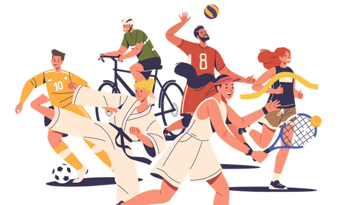 Ilustración de estudiantes en actividades deportivas
